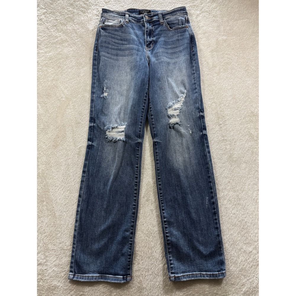 Judy Blue Womens Dad Jean Distressed High Rise Blue Denim Jeans 9/29 Meas: 29x31